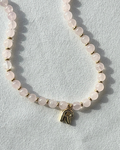 Initial Beaded Gemstone Necklace