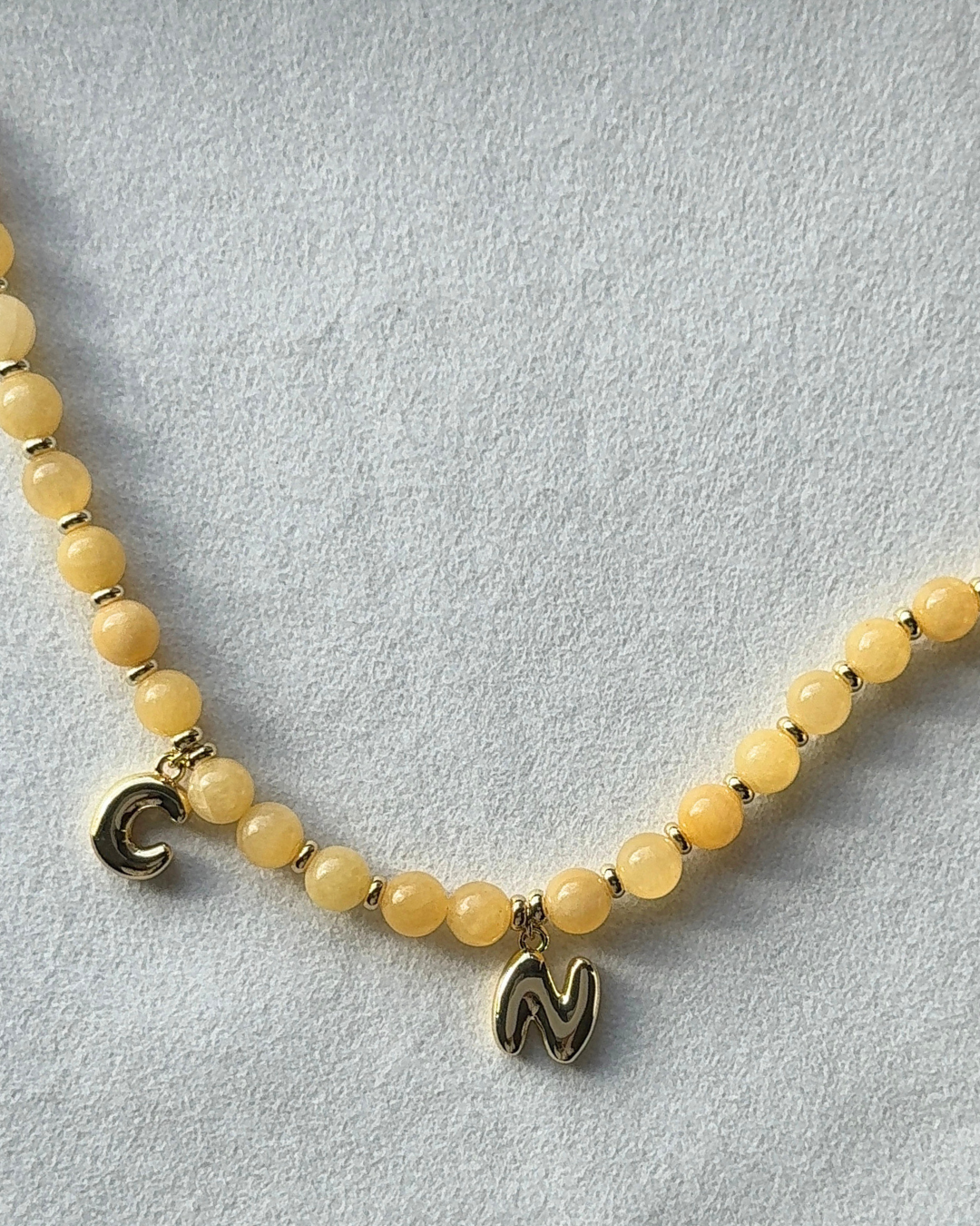Initial Beaded Gemstone Necklace