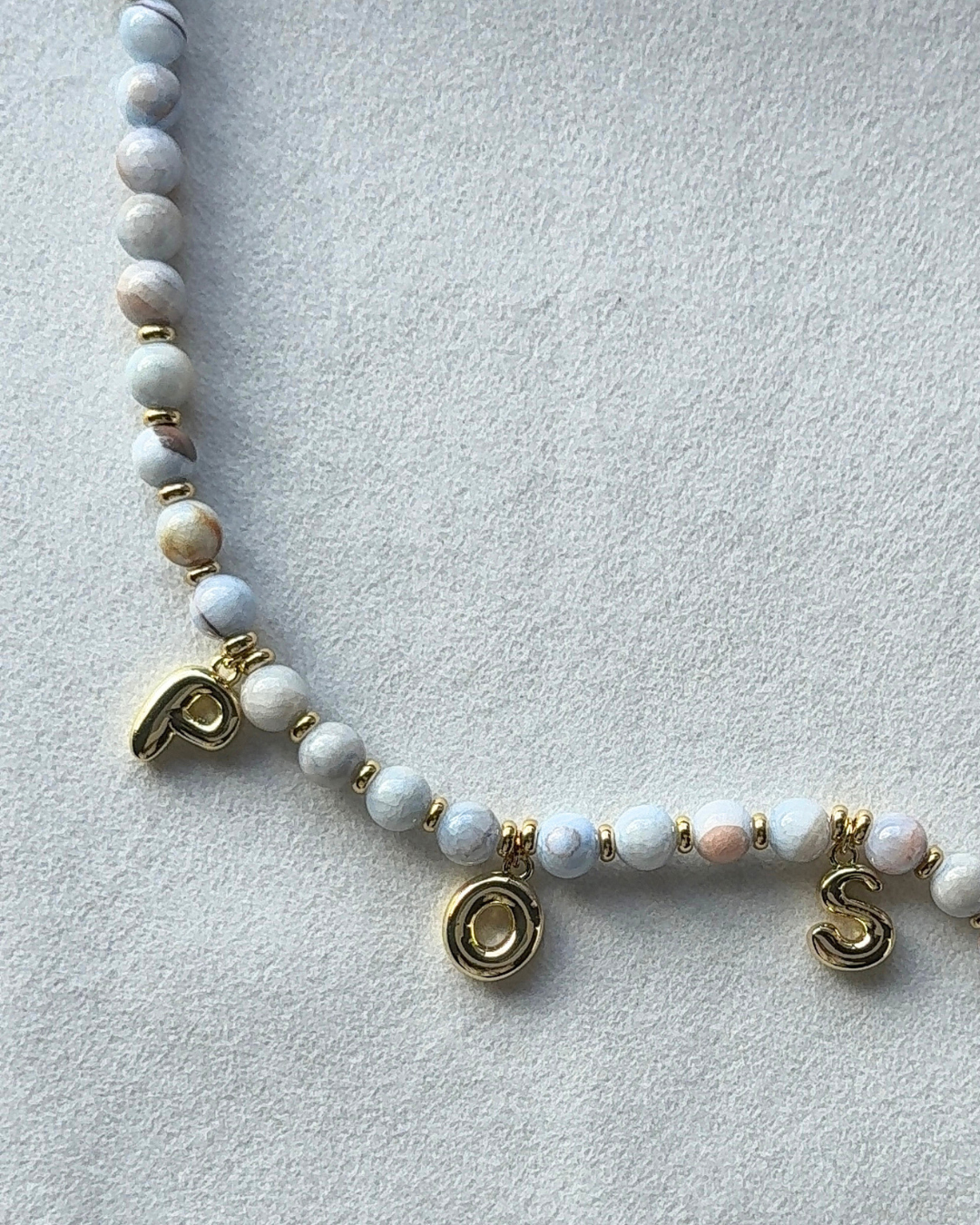 Initial Beaded Gemstone Necklace